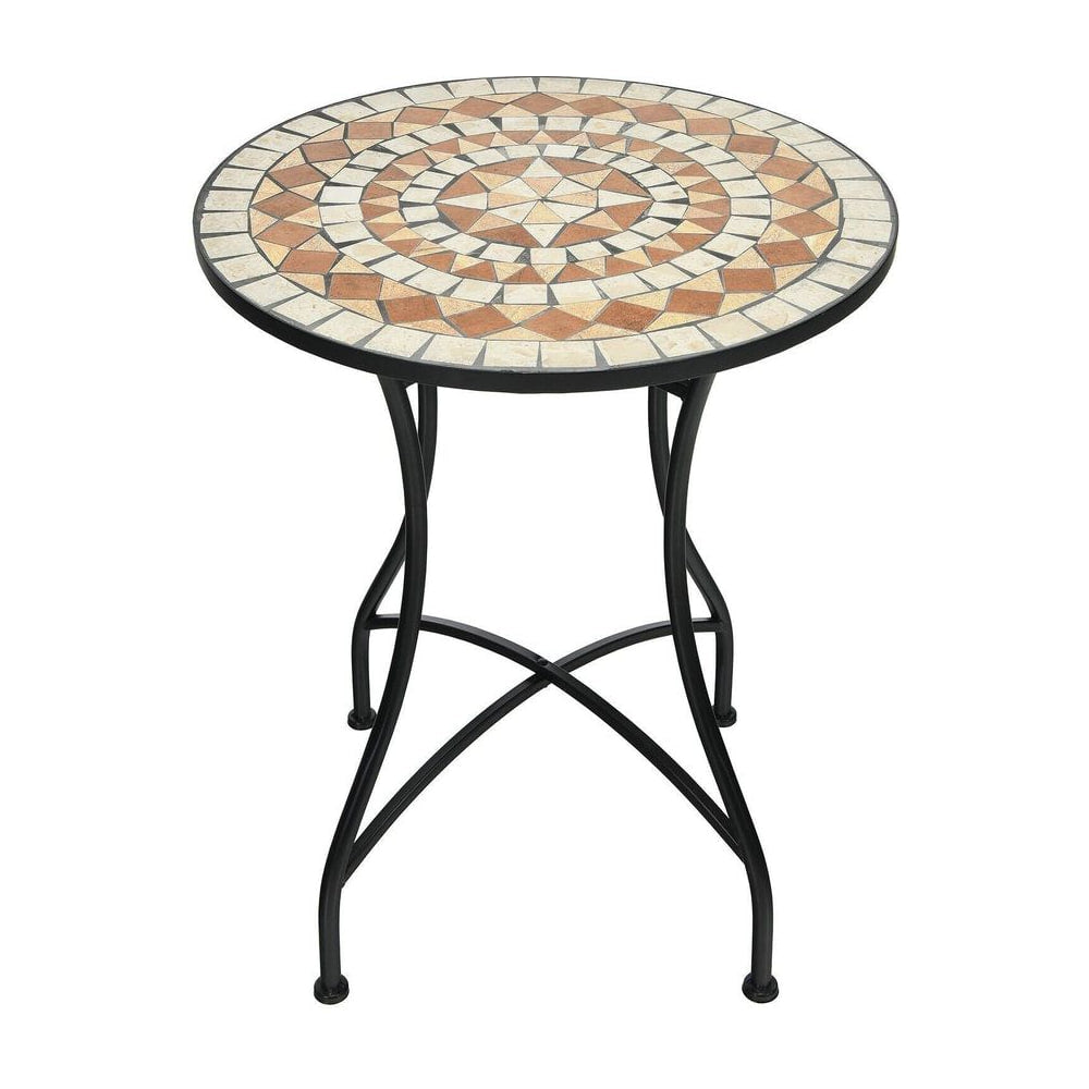 60cm Mosaic Round Coffee Table with a circular mosaic top and black metal legs
