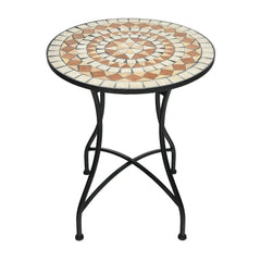 60cm Mosaic Round Coffee Table with a circular mosaic top and black metal legs