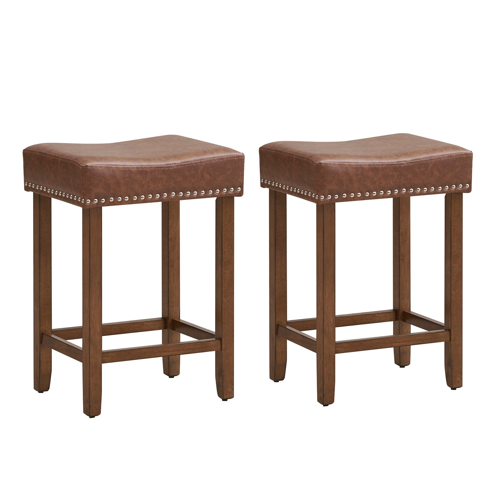 60cm Bar Stool Set of 2 Counter Height Saddle Stools-Brown
