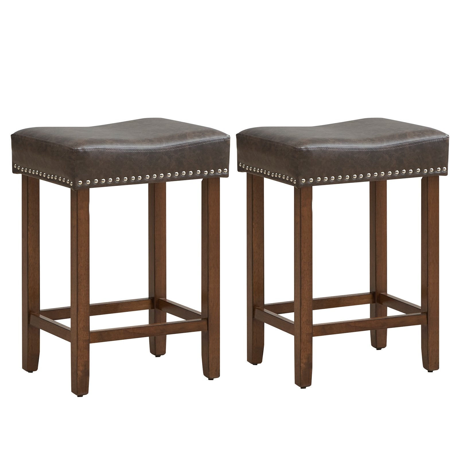 60cm Bar Stool Set of 2 Counter Height Saddle Stools-Grey