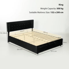 HOMCOM King Ottoman Bed Frame, Upholstered Bed Frame with Storage Drawer and Adjustable Headboard, 5ft, Black