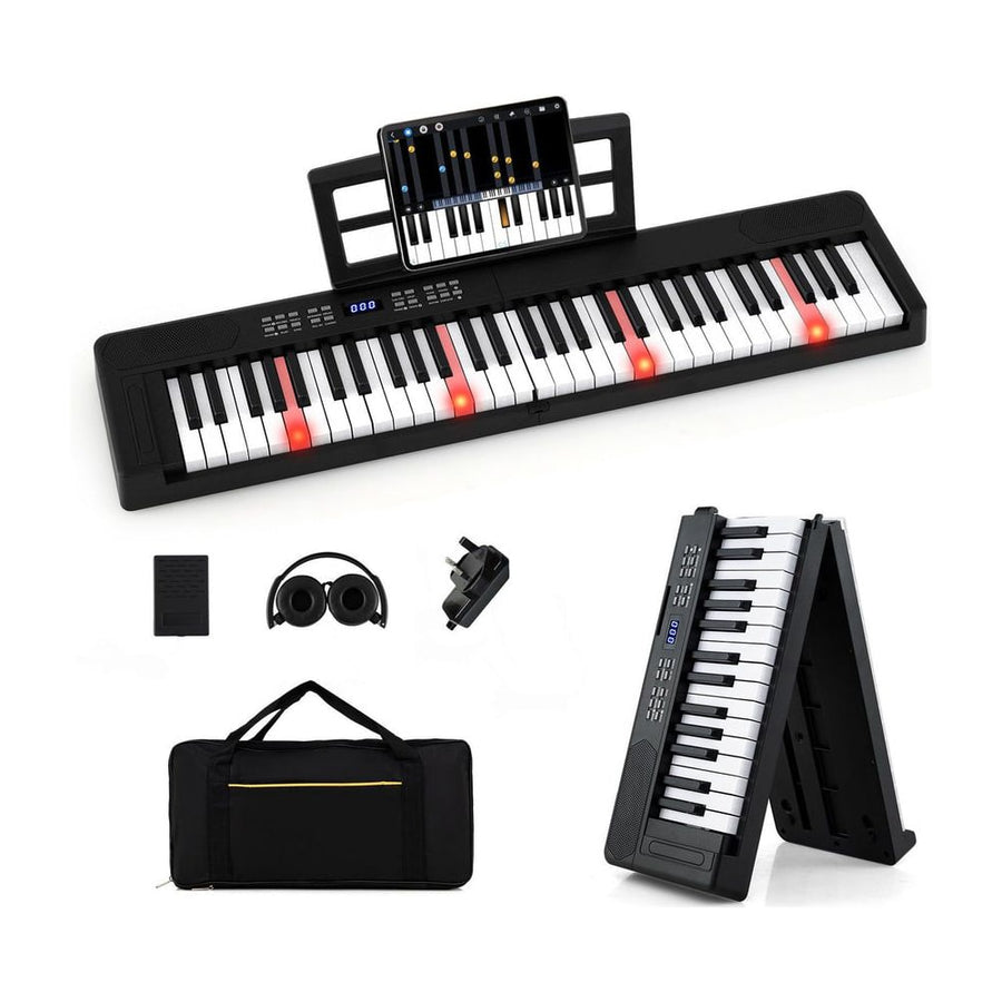 61-Key Foldable Piano Keyboard Full-size Electronic Keyboard with MIDI and Split Function-Black