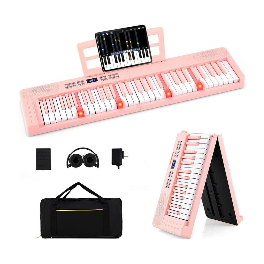 61-Key Foldable Piano Keyboard Full-size Electronic Keyboard with MIDI and Split Function-Pink
