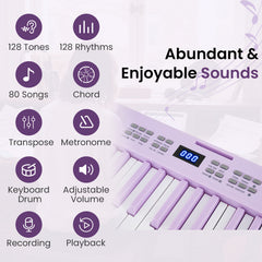 61-Key Foldable Piano Keyboard Full-size Electronic Keyboard with MIDI and Split Function-Purple