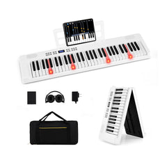 61-Key Foldable Piano Keyboard Full-size Electronic Keyboard with MIDI and Split Function-White