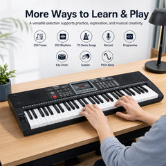 61 Key Keyboard Piano for Beginners with Stand Stool and Lighted Keys-Black