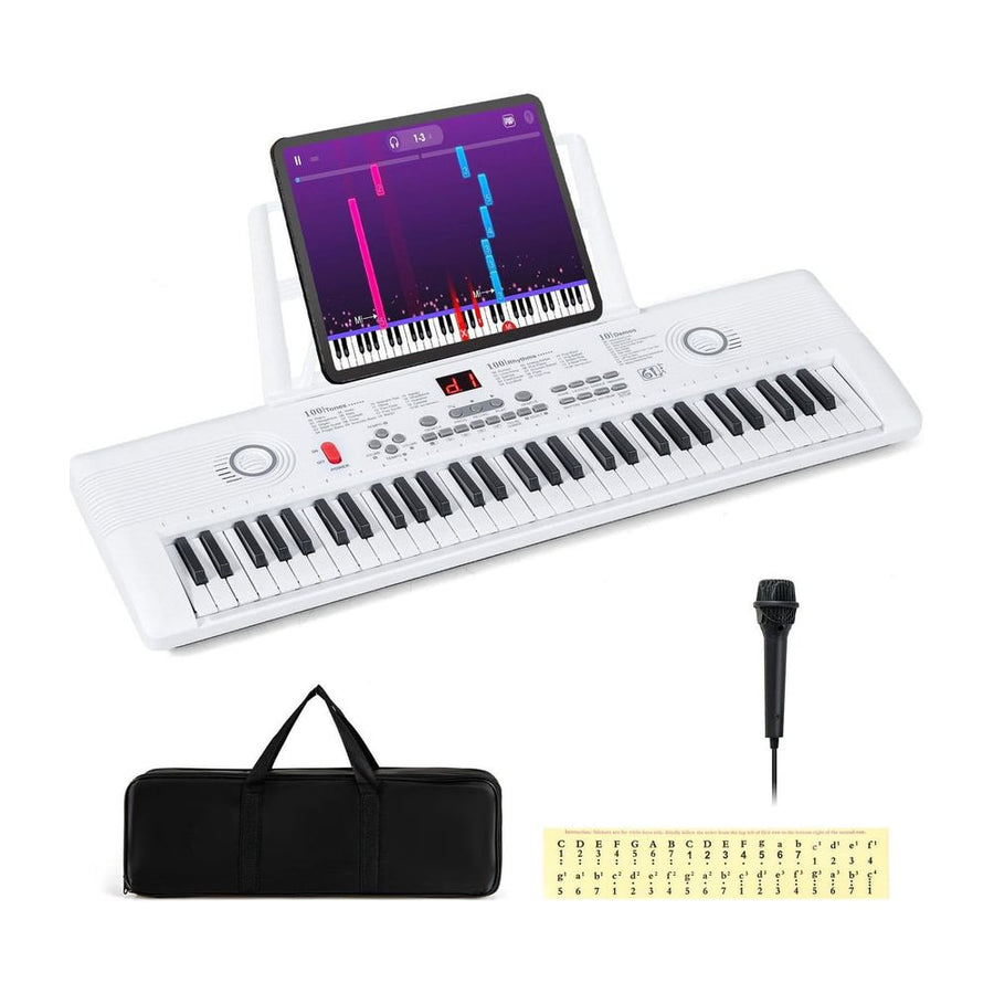 61 Key Keyboard Piano with Music Stand for Beginners-White
