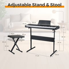 61 Keys Beginners Piano Keyboard Electric Keyboard Kit with Adjustable Stand-Black