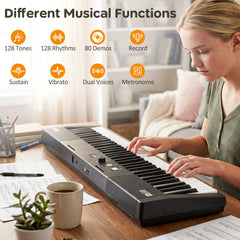 61 Keys Beginners Piano Keyboard Electric Keyboard Kit with Adjustable Stand-Black