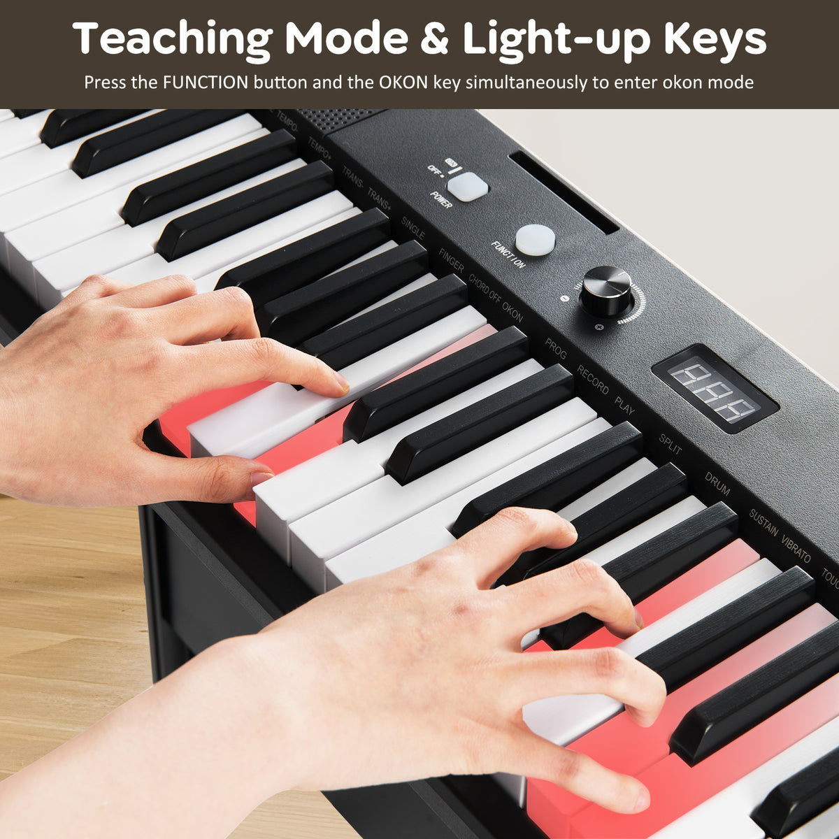 61 Keys Beginners Piano Keyboard Electric Keyboard Kit with Adjustable Stand-Black