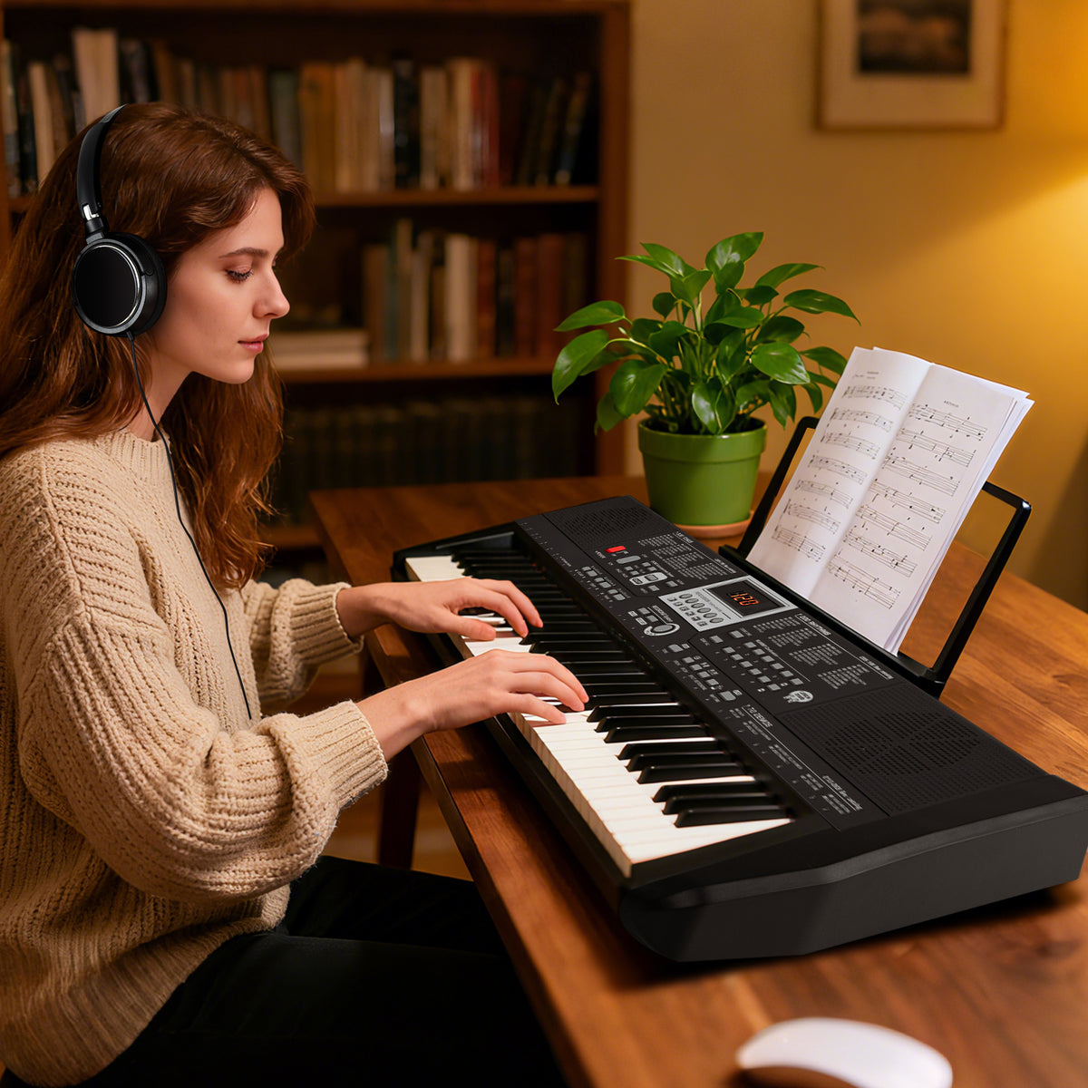 61 Keys Portable Keyboard with 200 Rhythms and 200 Tones for Beginners-Black