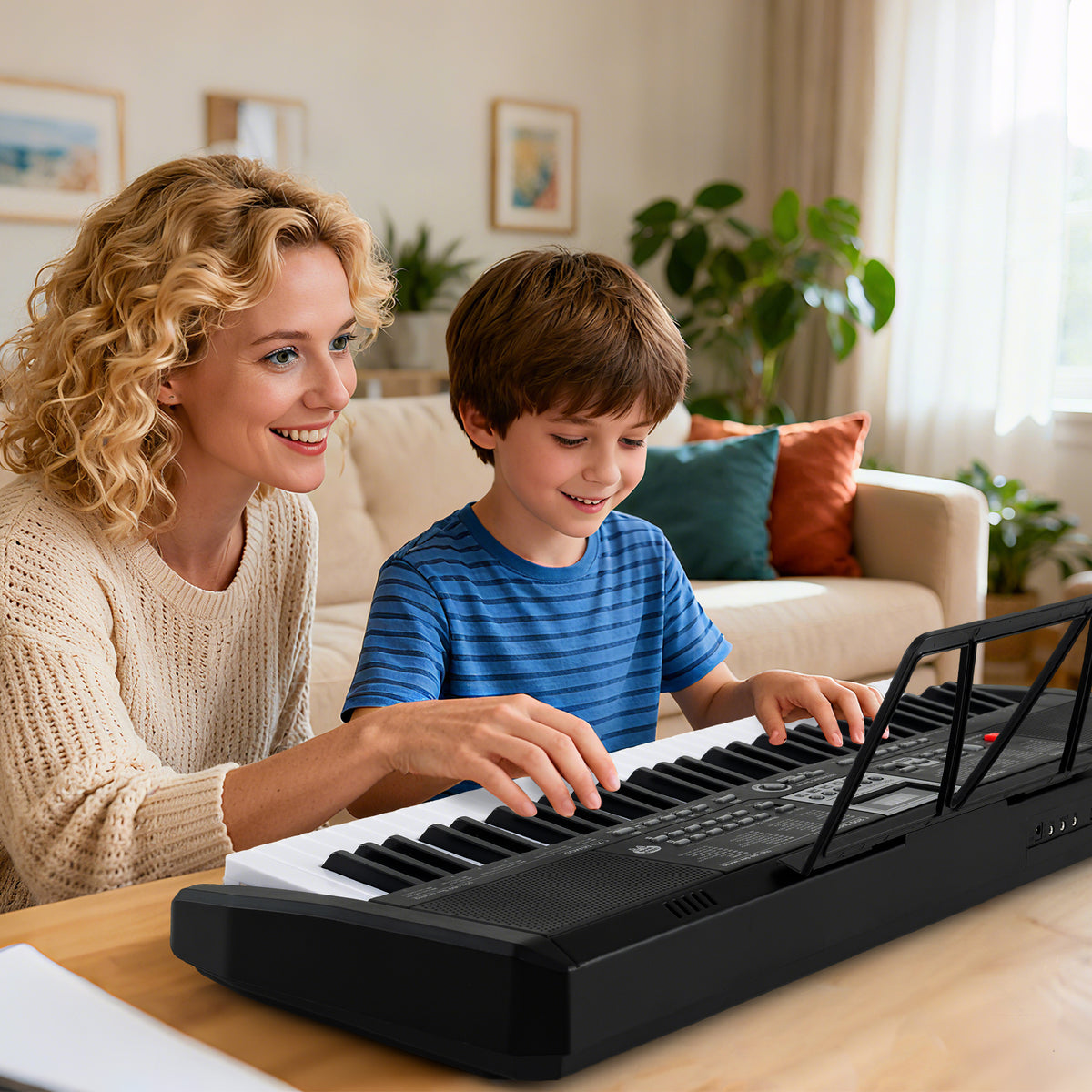 61 Keys Portable Keyboard with 200 Rhythms and 200 Tones for Beginners-Black