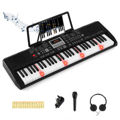 61 Keys Portable Keyboard with 200 Rhythms and 200 Tones for Beginners-Black