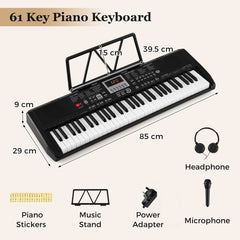 61 Keys Portable Keyboard with 200 Rhythms and 200 Tones for Beginners-Black