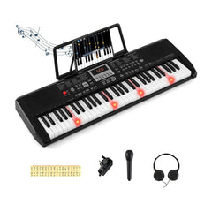 61 Keys Portable Keyboard with headphones, microphone, power adapter and sticker sheet