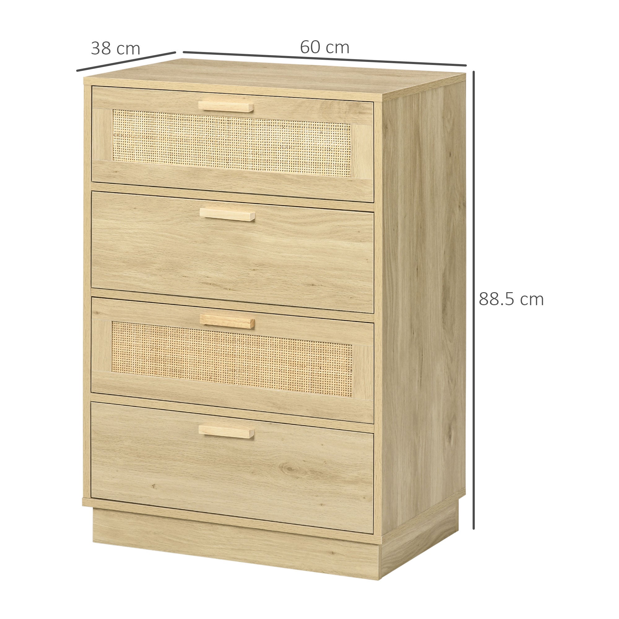 HOMCOM Chest of Four Rattan Weave Panel Drawers - Wood-Effect