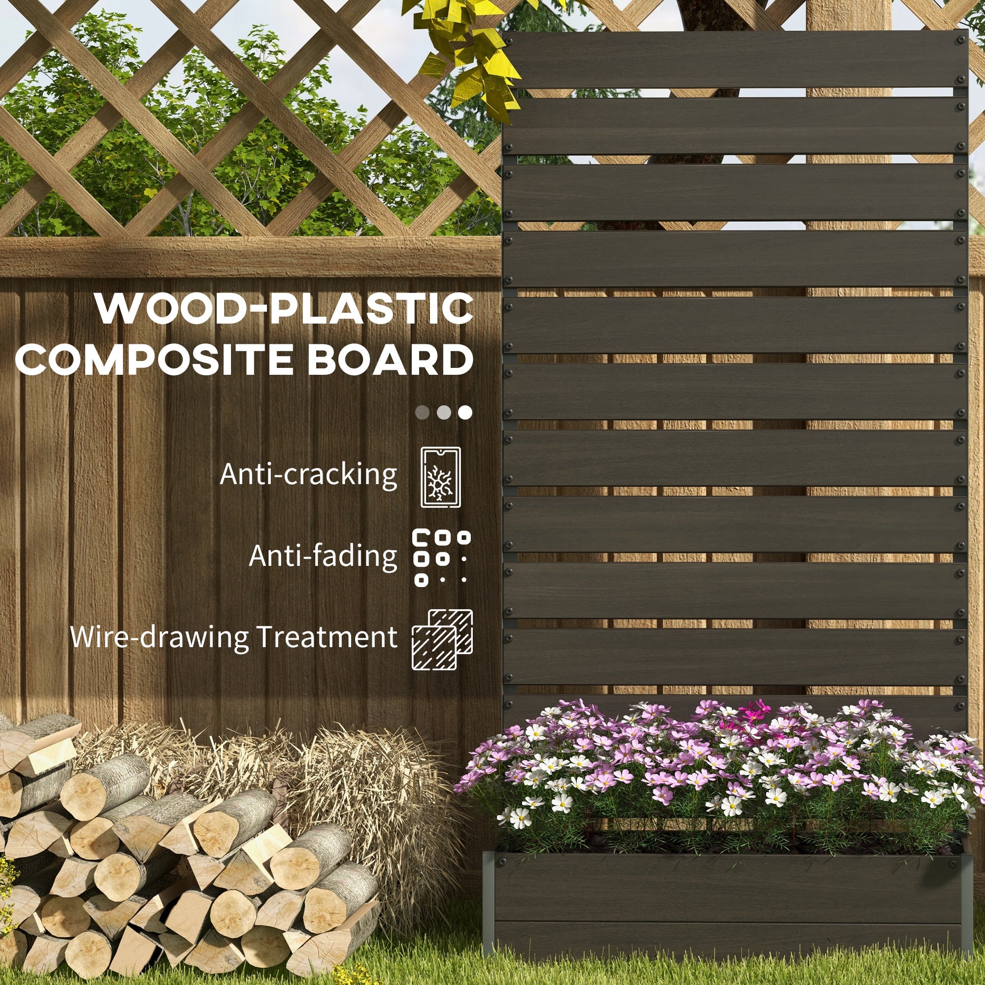 Outsunny Raised Bed for Garden, Planter with Trellis for Climbing Plants, Vines, Planter Box with Drainage Gap, Black