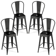62 cm Metal Bar Stools Set of 4 with Backrests and Footrests-Black