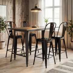62 cm Metal Bar Stools Set of 4 with Backrests and Footrests-Black