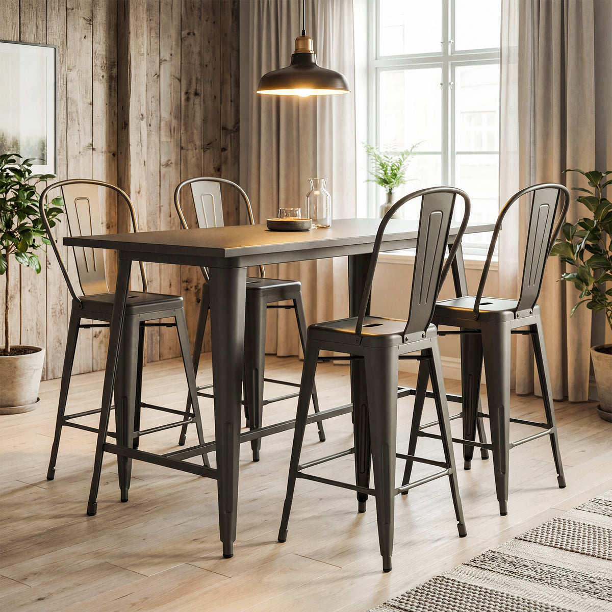 62 cm Metal Bar Stools Set of 4 with Backrests and Footrests-Gun