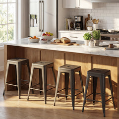 62 cm Metal Bar Stools Set of 4 with Backrests and Footrests-Gun