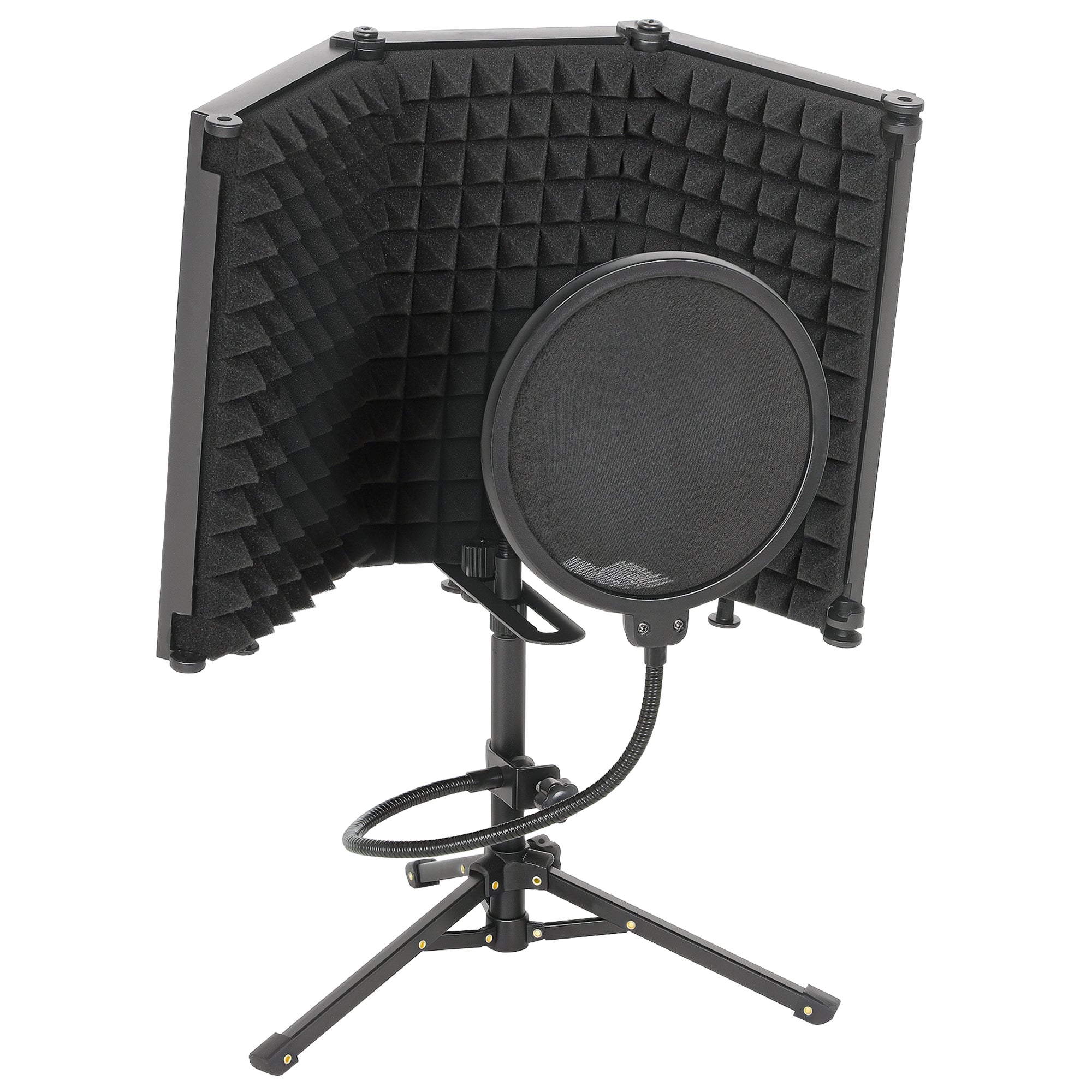 HOMCOM Studio Microphone Isolation Shield with Pop Filter and Tripod Stand, Foldable Adjustable Recording Studio Equipment, 3-Panel High Density Absorbent Foam Shield with 3/8" Threaded Mount, Black