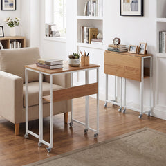 63 cm Small Folding Desk with Smooth Rolling Wheels and Storage Shelf for Home Office-Natural