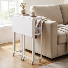 63 cm Small Folding Desk with Smooth Rolling Wheels and Storage Shelf for Home Office-White