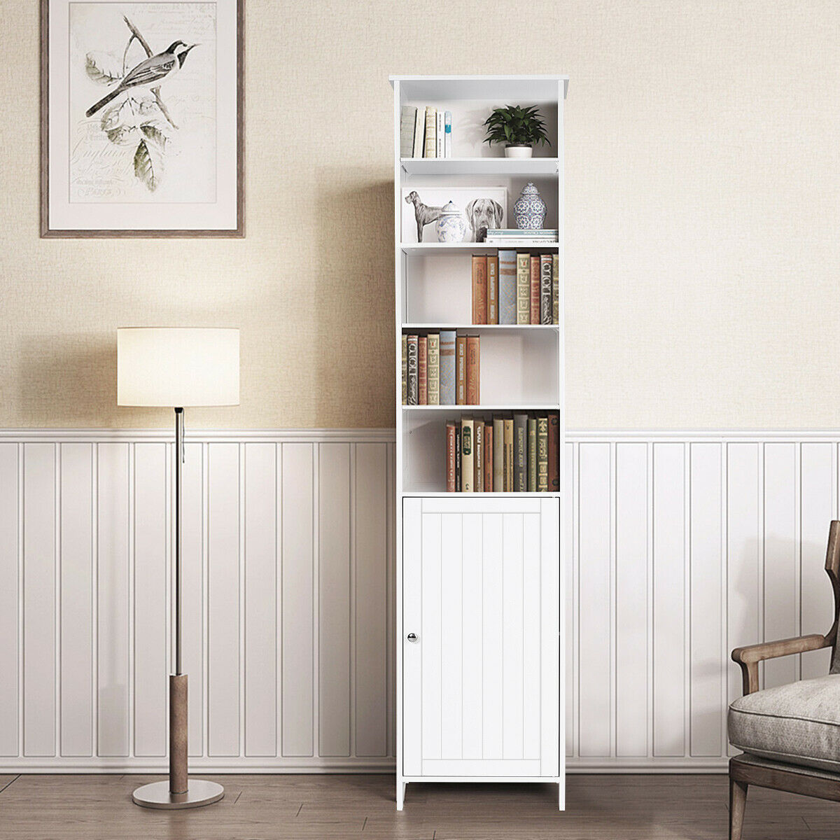 7-Tier Tall Freestanding Cabinet-White