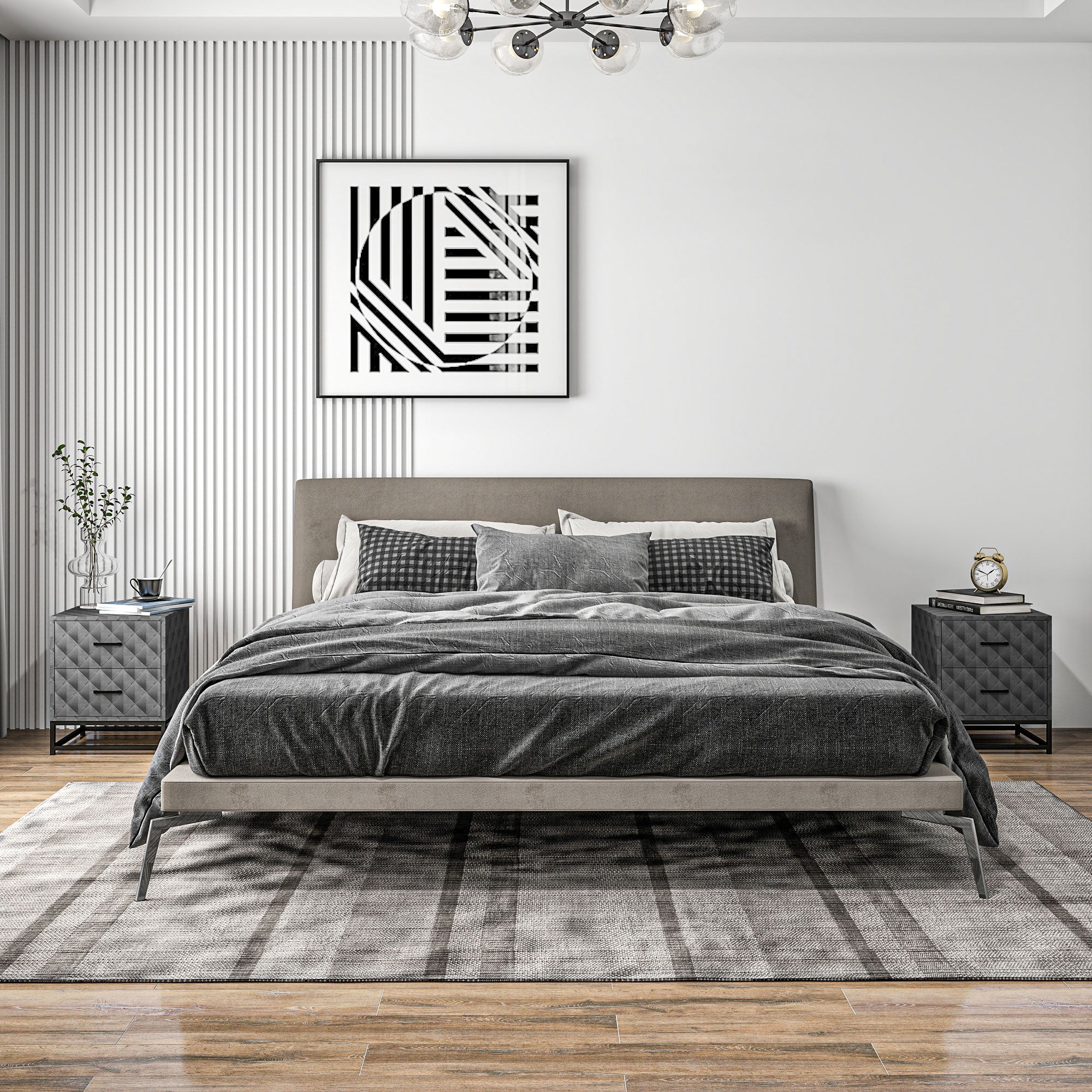 HOMCOM Bedside Tables Set of 2, Modern Bedside Table Nightstand with 2 Drawers, Bedside Cabinet Sofa Side Table with Storage, Steel Legs for Bedroom, Living Room, Grey