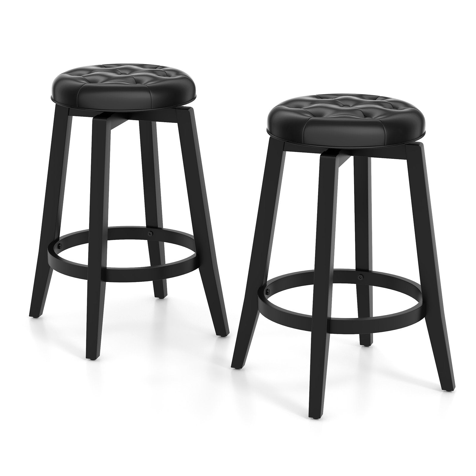 360¬∞ Swivel Upholstered Bar Stool Set of 2 with Footrest-Black