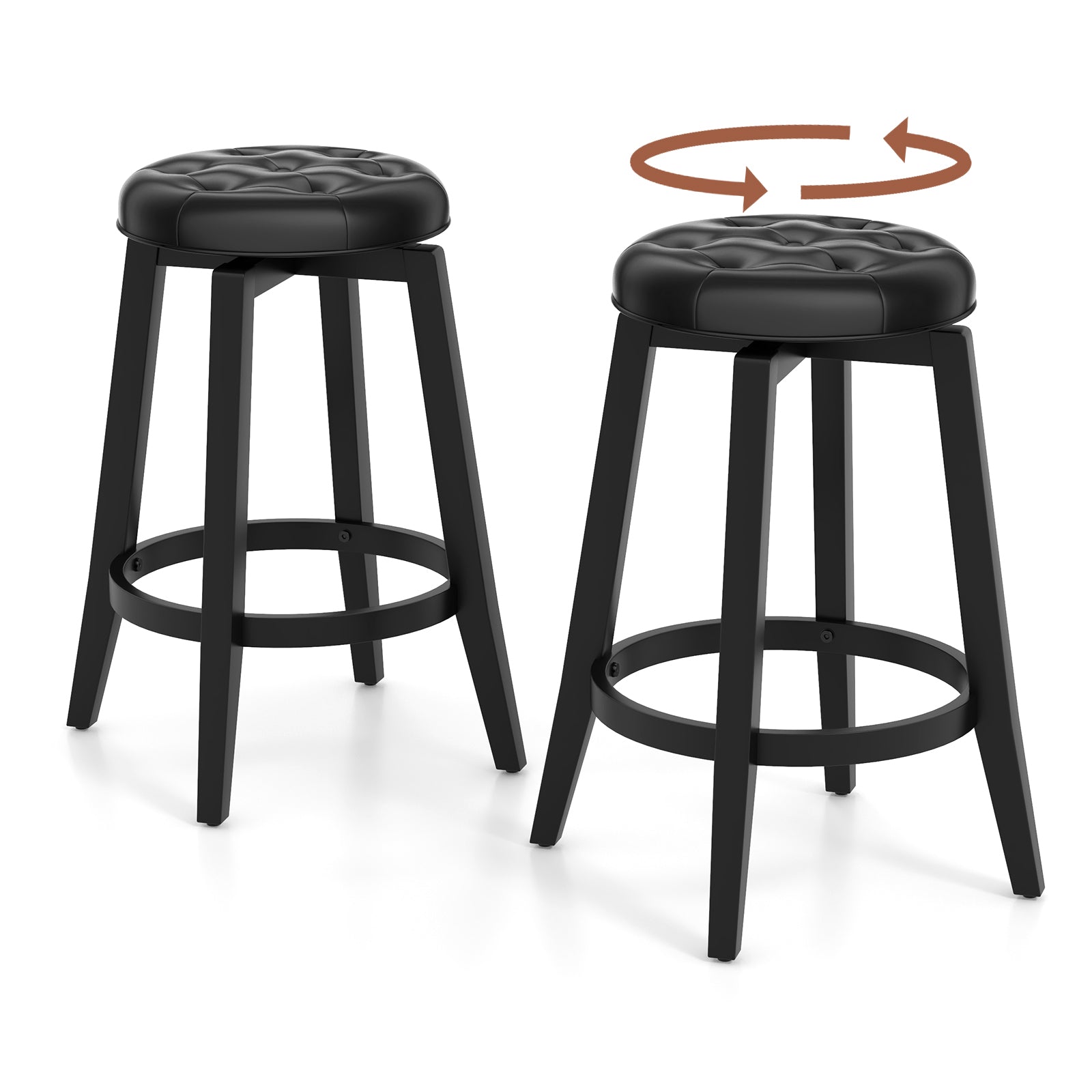 360¬∞ Swivel Upholstered Bar Stool Set of 2 with Footrest-Black