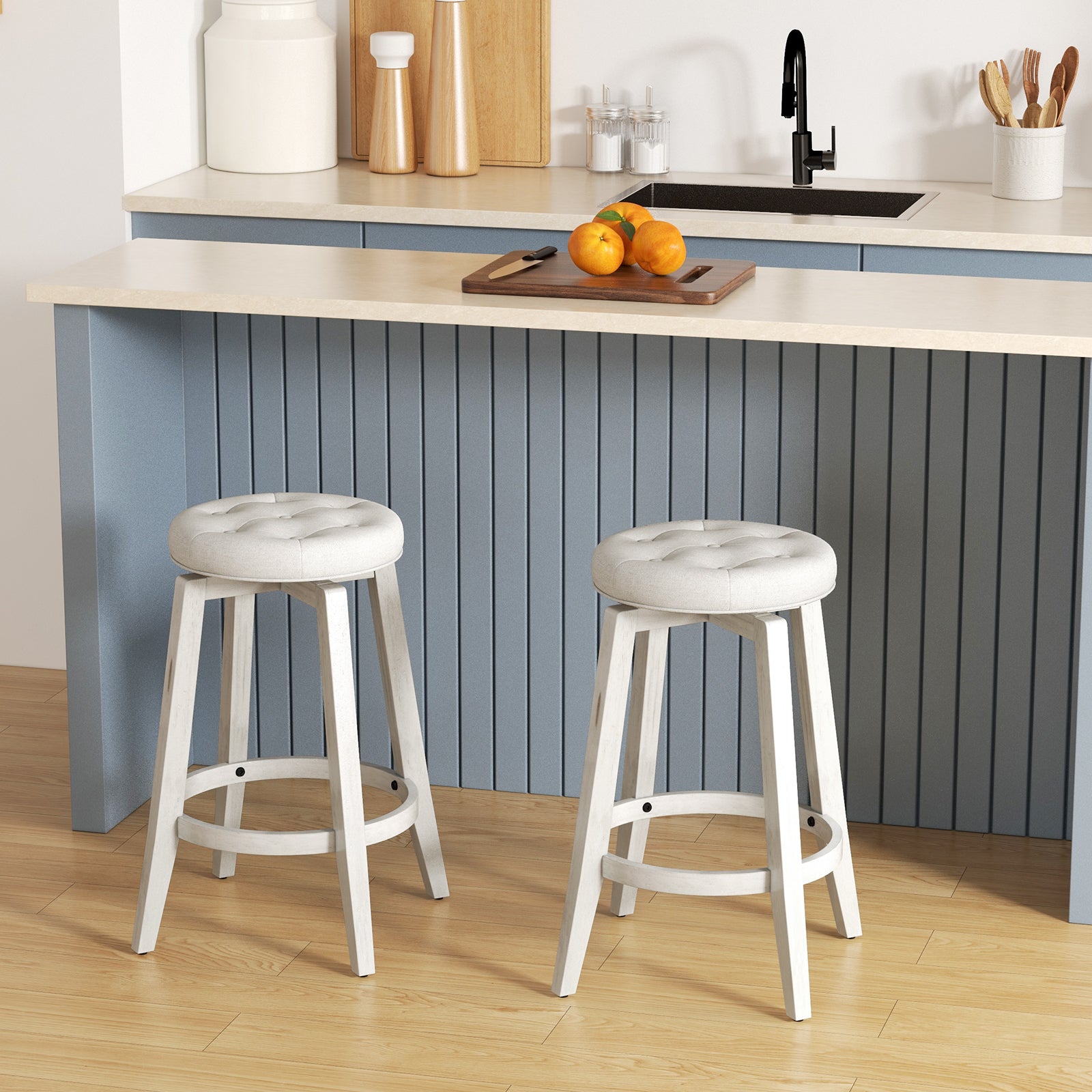 360¬∞ Swivel Upholstered Bar Stool Set of 2 with Footrest-White