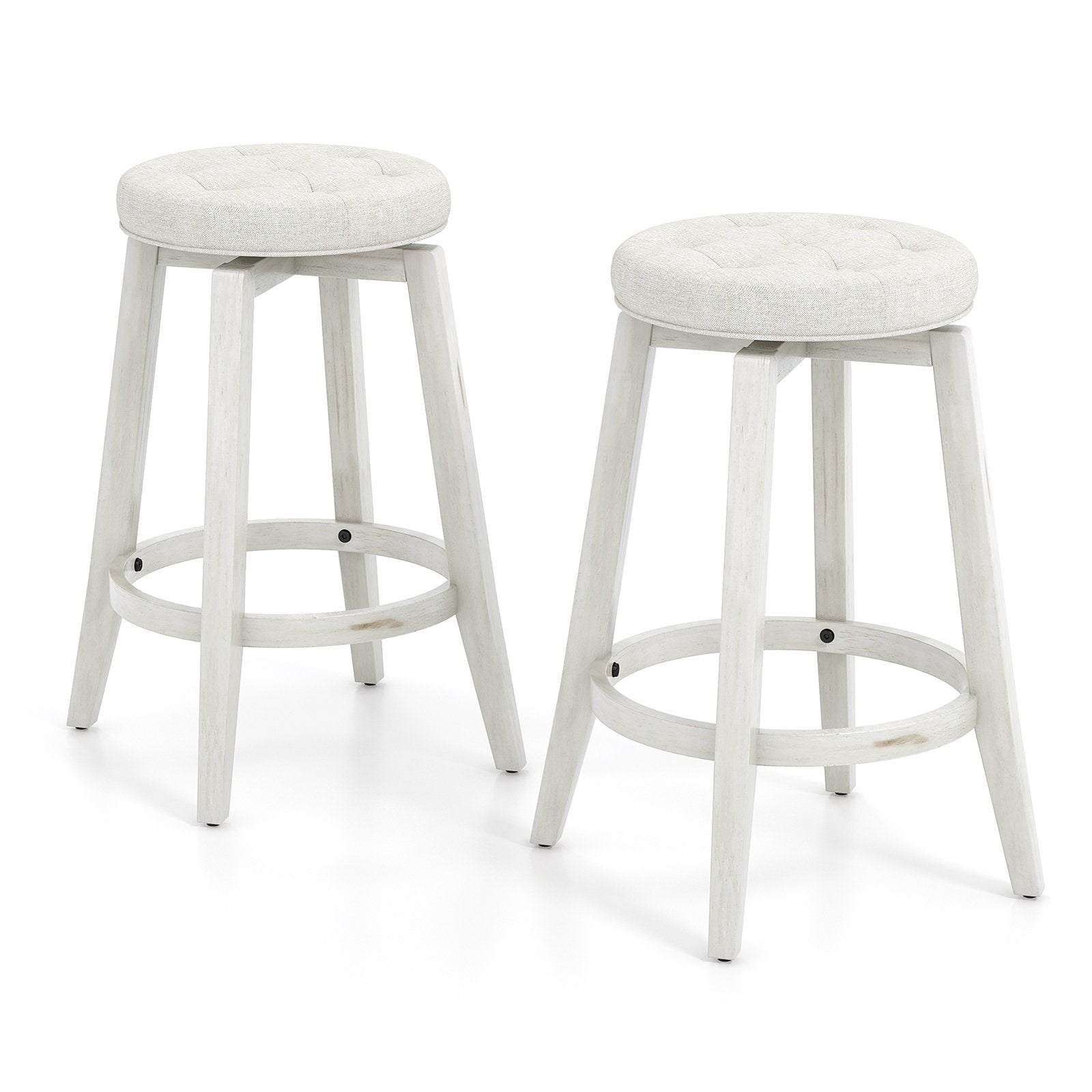 360¬∞ Swivel Upholstered Bar Stool Set of 2 with Footrest-White