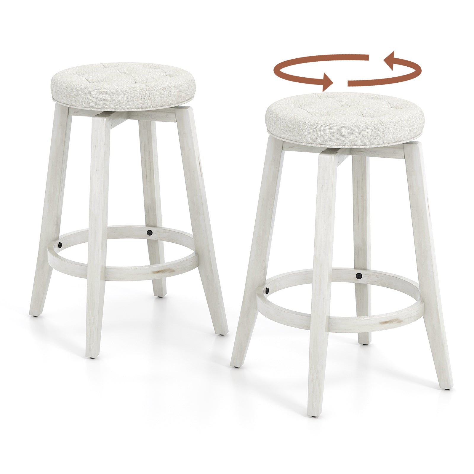 360¬∞ Swivel Upholstered Bar Stool Set of 2 with Footrest-White