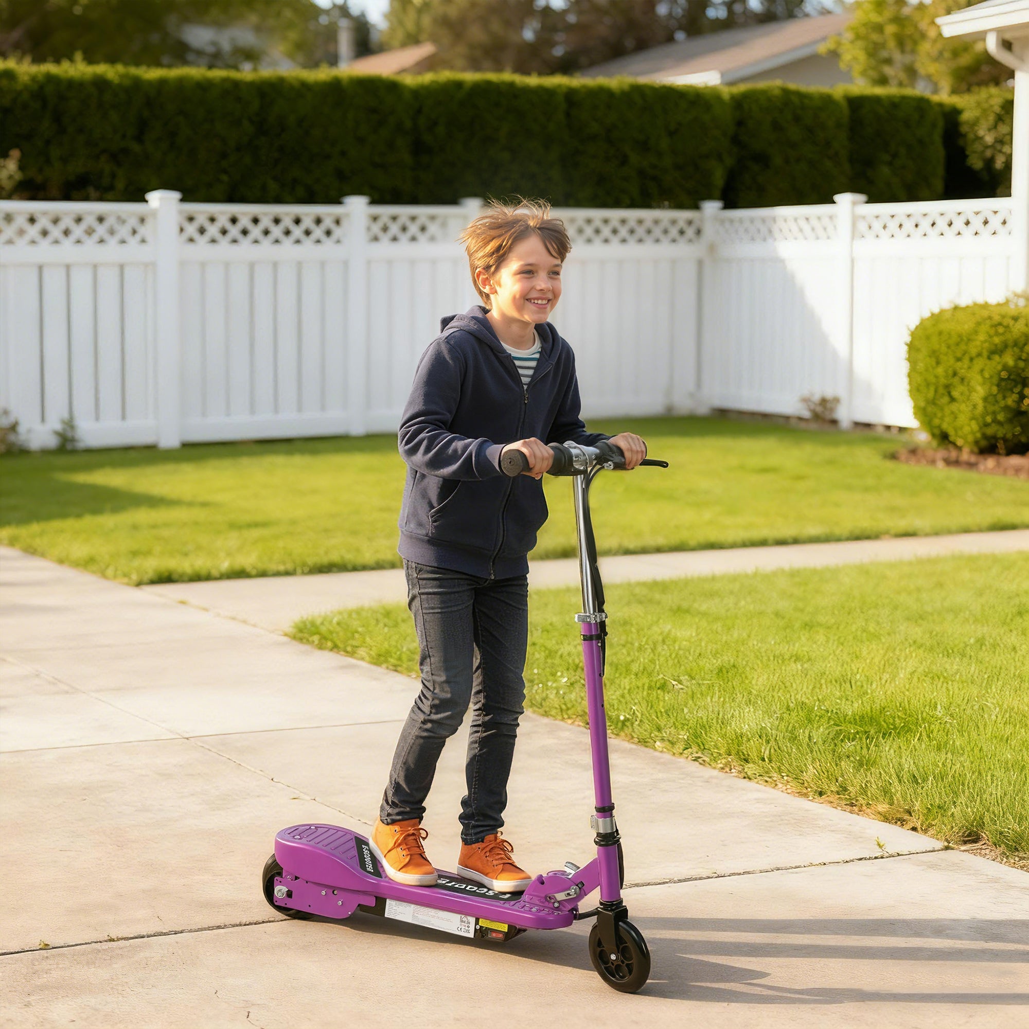 HOMCOM Foldable Electric Kids Scooter, Ride-on for Ages 7-14 Years, Purple