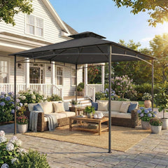 Outsunny 3 x 3 m Gazebo, Garden Gazebo with 2-Tier Roof, Metal Frame, Dark Grey