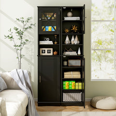 67 Inch Floor Storage Bathroom Cabinet with 5 Adjustable Shelves-Black