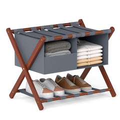 68 cm Foldable Bamboo Luggage Rack in Rustic Brown