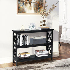 Industrial 3-Tier Console Table with Storage Shelf-Black