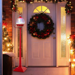 68 Inch Christmas Lamp Post with Sound-Activated Snow Globe Lantern-Red
