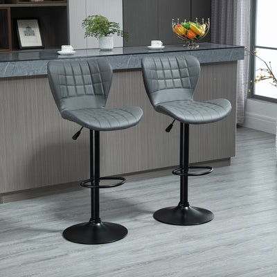 Bar Stools Set Of 2 Adjustable Height Swivel Chairs With Footrest - Brown/Grey