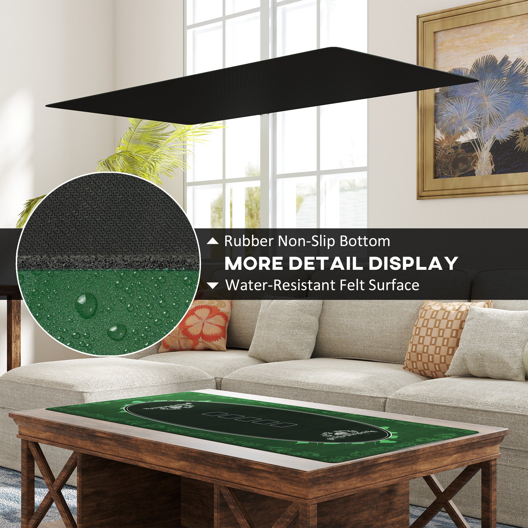 SPORTNOW Professional Poker Mat, Six-Player Water-resistant Poker Table with Felt Surface, Carry Bag, Green