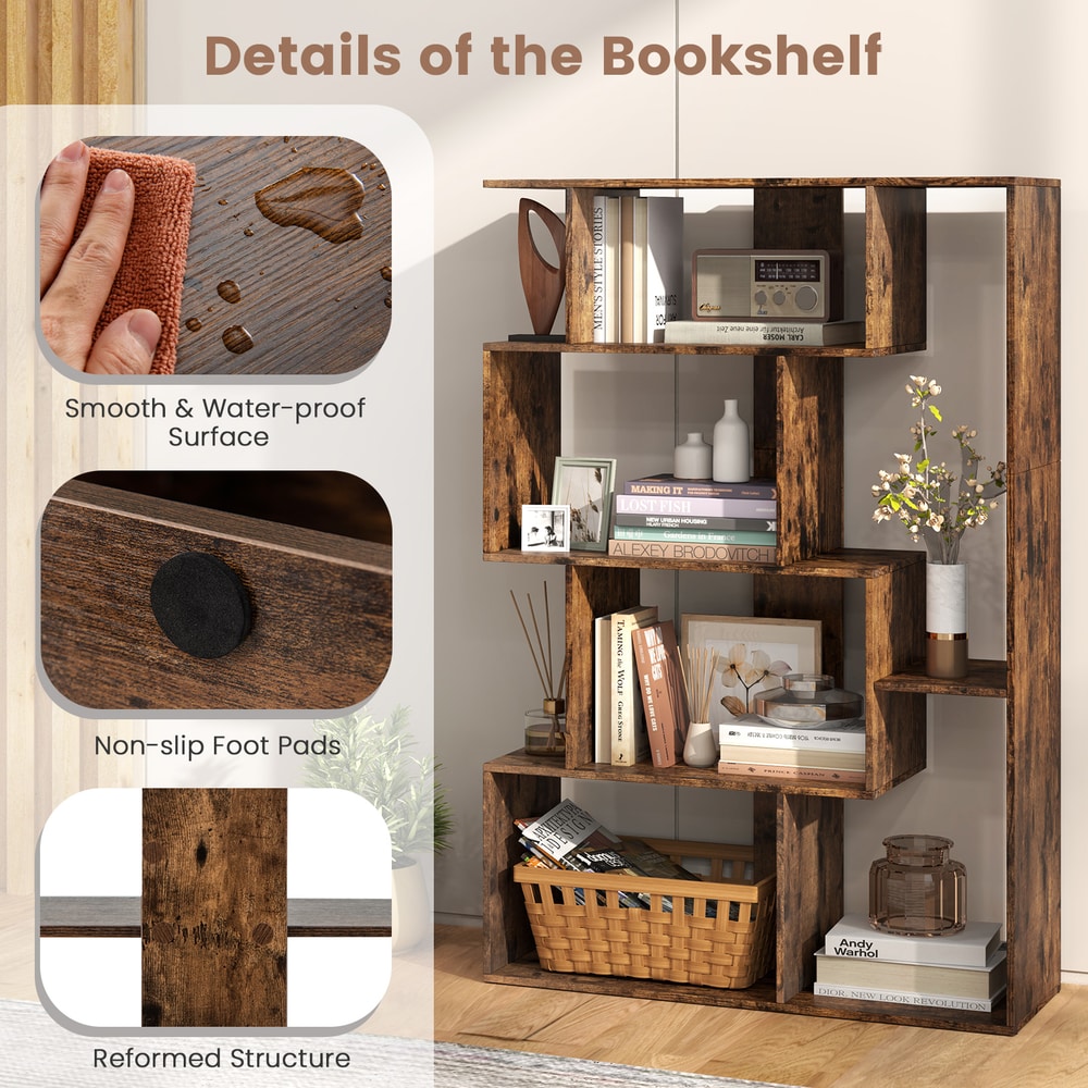 Close-up details of the geometric bookcase, showing surface texture and foot pads