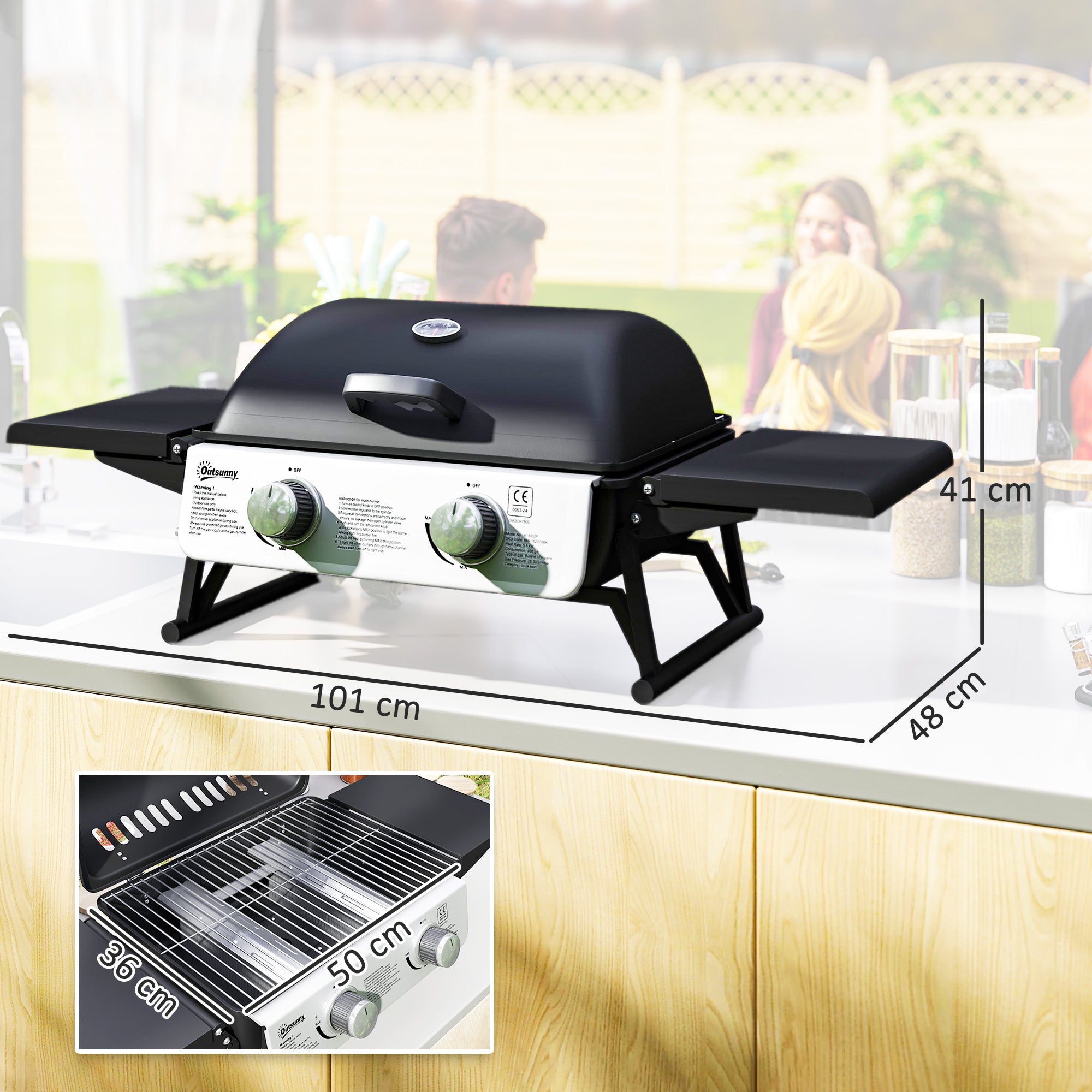 Outsunny Two-Burner Compact Gas Grill - Black