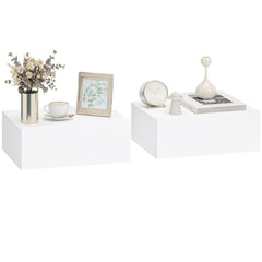 HOMCOM Floating Bedside Table Set of 2, Wall-Mounted Nightstand with Storage Drawer, White