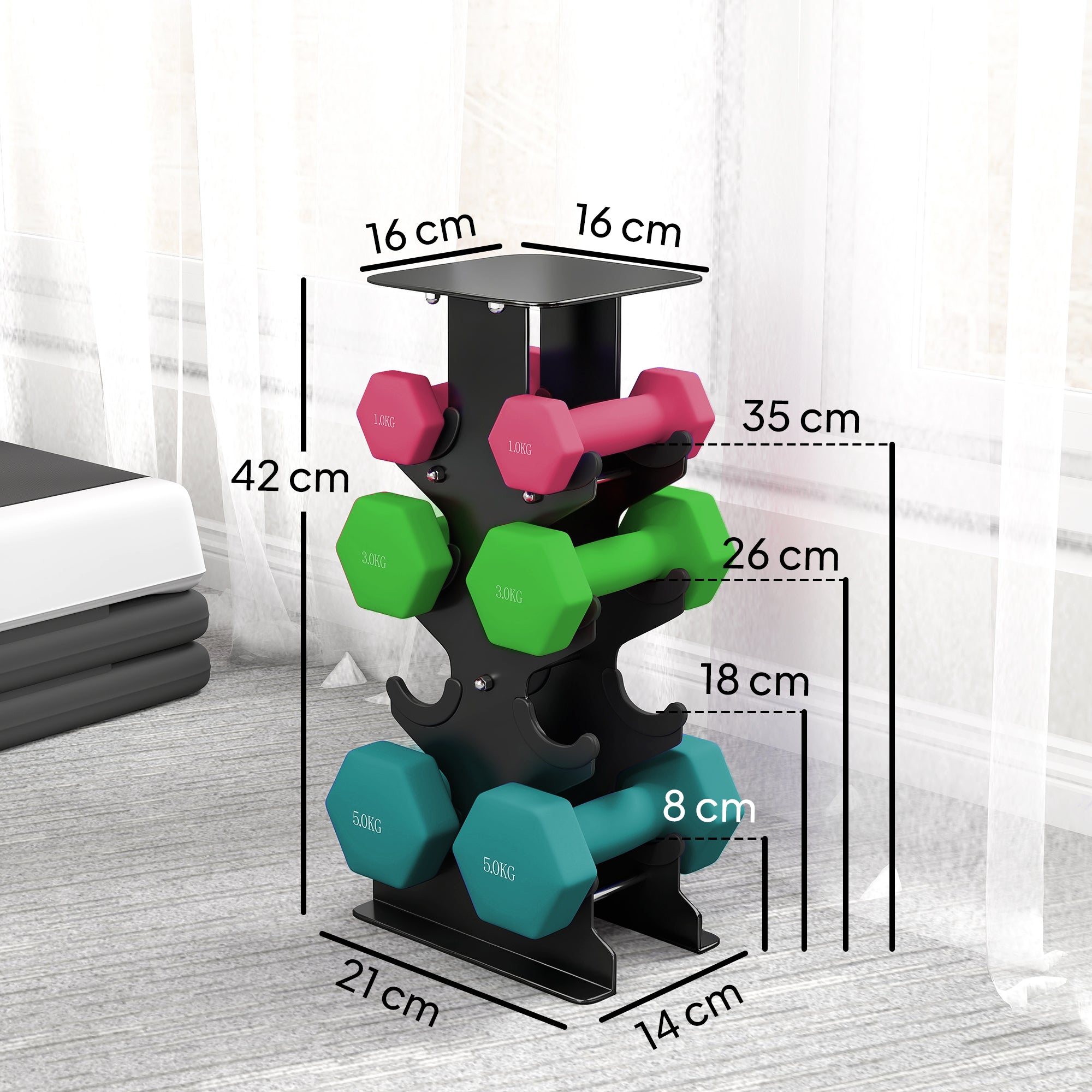 SPORTNOW Hex Dumbbells Set with Dumbbell Rack, Non Slip Hand Weights for Home Gym Strength Training, 2 x 1kg, 2 x 3kg, 2 x 5kg