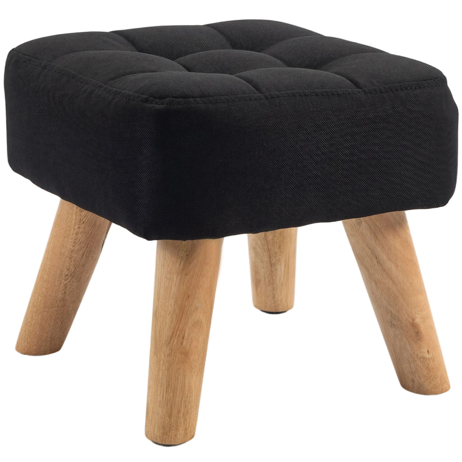 HOMCOM Linen-Look Square Padded Footstool - Black