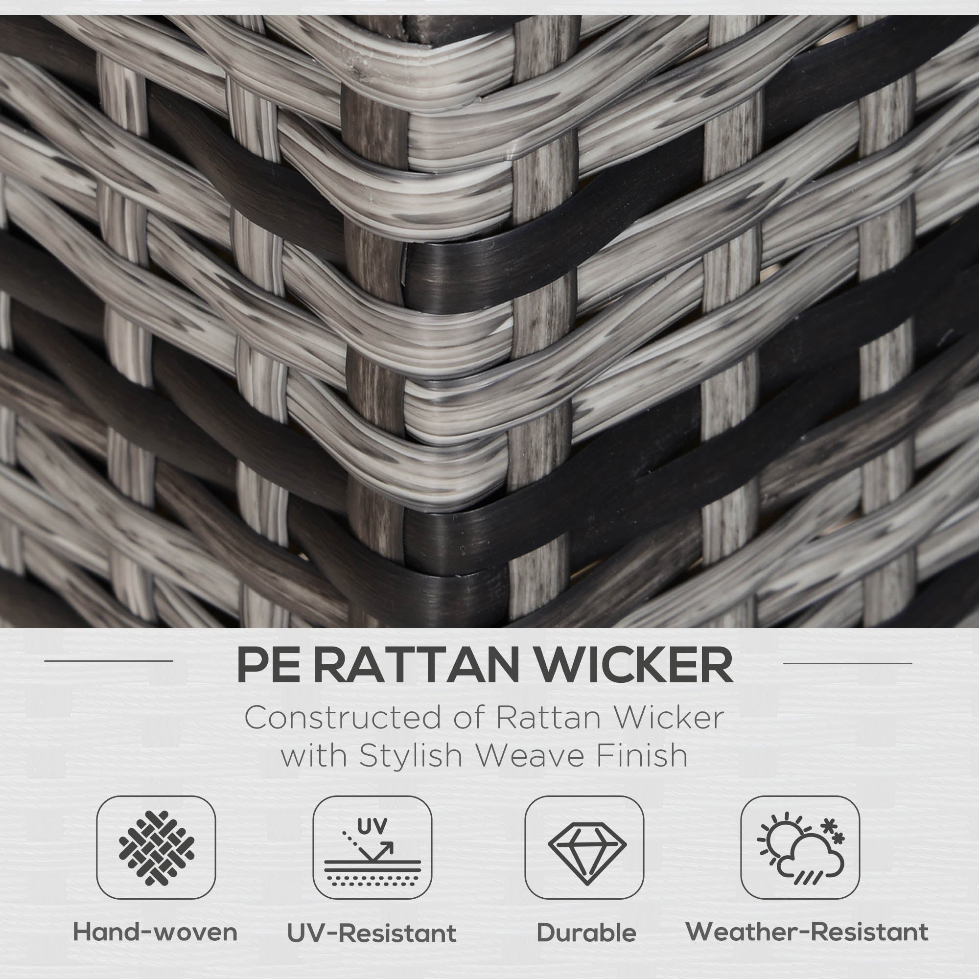 Outsunny Rattan Sofa, 2 Seater Garden Furniture with Soft Padded Cushion and Armrests, Wicker Garden Loveseat for Patio, Mixed Grey