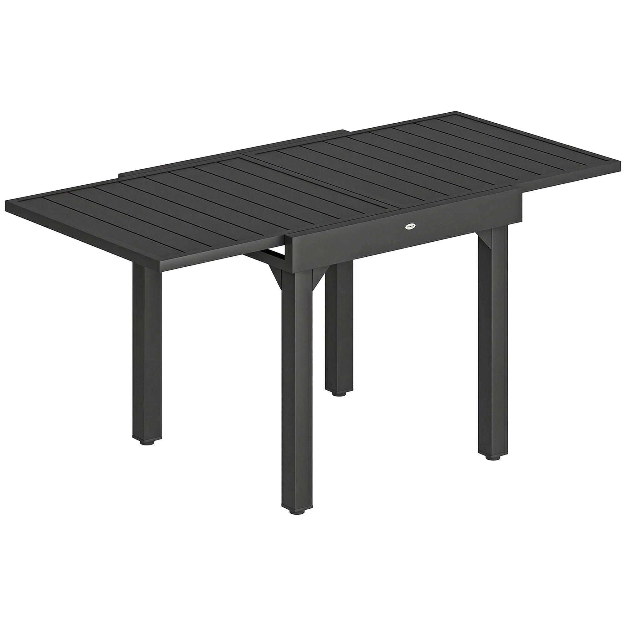 Outsunny Expandable Patio Dining Table for 4-6 People, 80-160 cm Aluminium Extendable Outdoor Patio Table with Slatted Top, Black